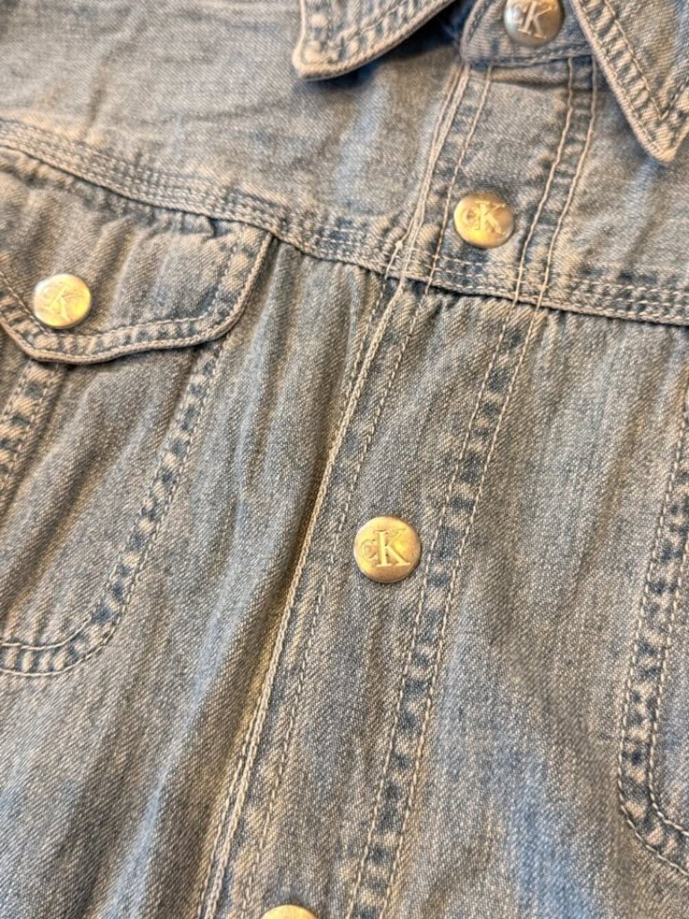 Calvin Klein Jeans women's large blue snap button down denim shirt - Picture 6 of 7